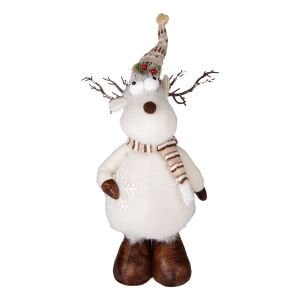 Yılbaşı Süsü, Geyik Figürü, Beyaz - Teleskop Uzayan Bacaklı, 22x16x70-90 cm