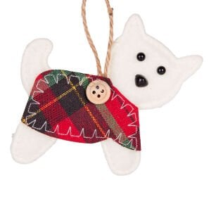 Yılbaşı Süsü, Köpek, Ekose Elbiseli, Kedi, Beyaz - 10 cm