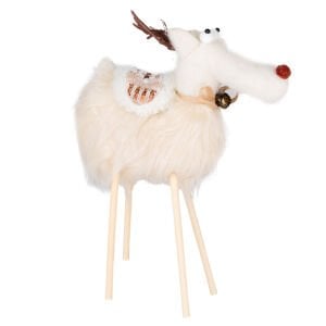 Yılbaşı Süsü, Geyik, Beyaz - Ahşap Bacaklı, 24x35 cm