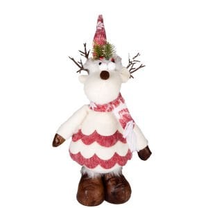 Yılbaşı Süsü, Geyik Figürü, Kırmızı-Beyaz - 18x49 cm