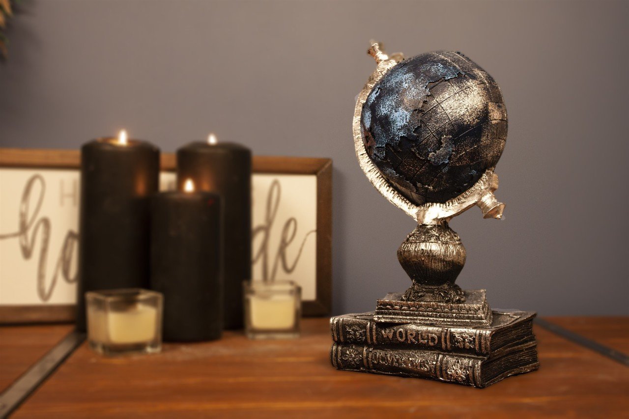 Veramaya Kitaplı Dünya Yerküre Biblo Mavi Renk 13,5x11x27 Cm