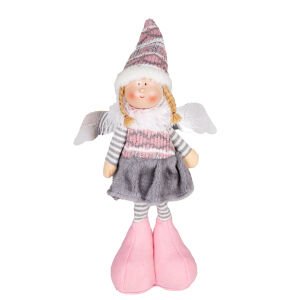 Yılbaşı Süsü, Ayakta Peri Figürü, Gri Etek-Pembe Ayakkabılı - 17x44 cm