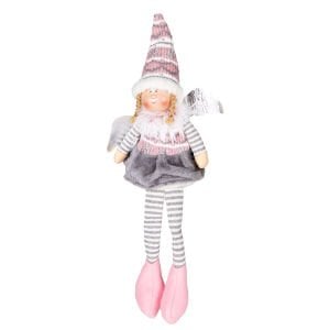 Yılbaşı Süsü, Oturan Peri Figürü, Gri Etek-Pembe Ayakkabılı - 17x53 cm