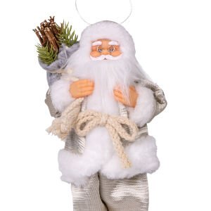 Çam Dalı ve Çalı Taşıyan Noel Baba Şampanya Rengi 20 Cm.