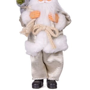 Çam Dalı ve Çalı Taşıyan Noel Baba Şampanya Rengi 20 Cm.