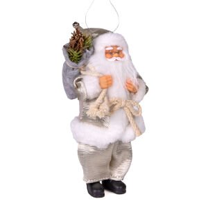 Çam Dalı ve Çalı Taşıyan Noel Baba Şampanya Rengi 20 Cm.