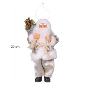 Çam Dalı ve Çalı Taşıyan Noel Baba Şampanya Rengi 20 Cm.
