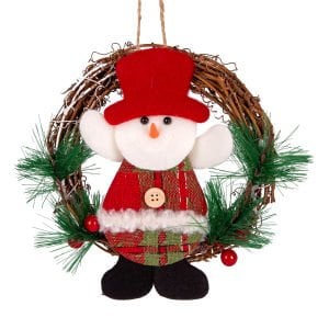 Yılbaşı Süsü, Çelenk, Ekoseli, Kardan Adam Figürlü, Kırmızı - 15x15 cm