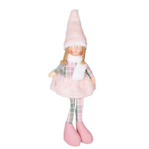 Yılbaşı Süsü, Oturan Peri Figürü, Pembe-Gri - 17x53 cm