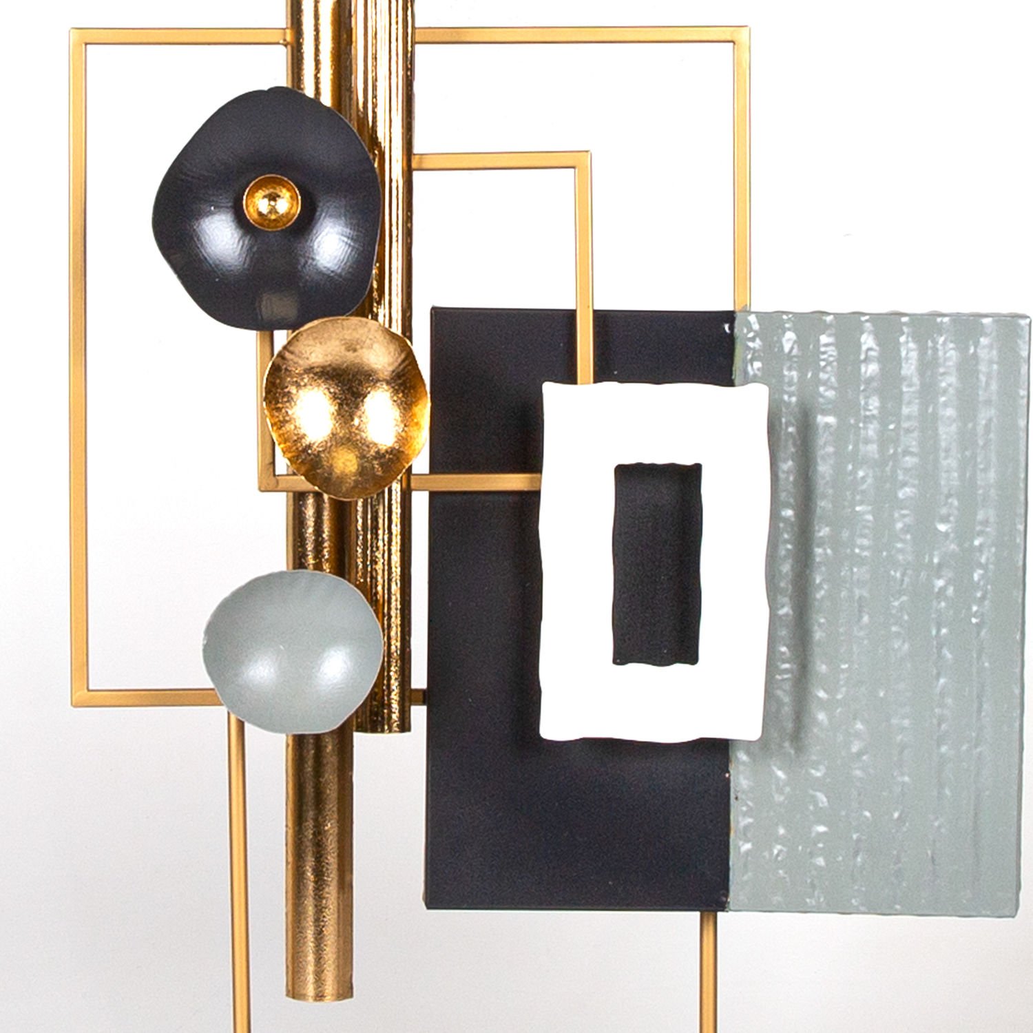 Metal Dekor, Dikdörtgen Kaideli, Gold-Siyah-Gri - 43x62x9 cm