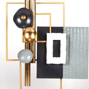 Dekoratif Dikdörtgen Kaideli Metal Dekor Gold- Siyah-Gri 43x62x9 Cm.