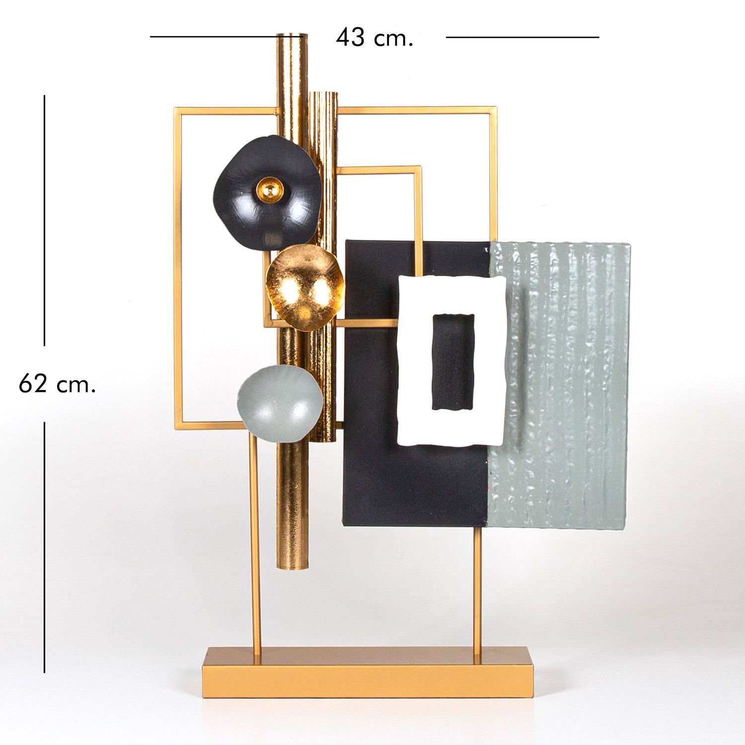 Metal Dekor, Dikdörtgen Kaideli, Gold-Siyah-Gri - 43x62x9 cm