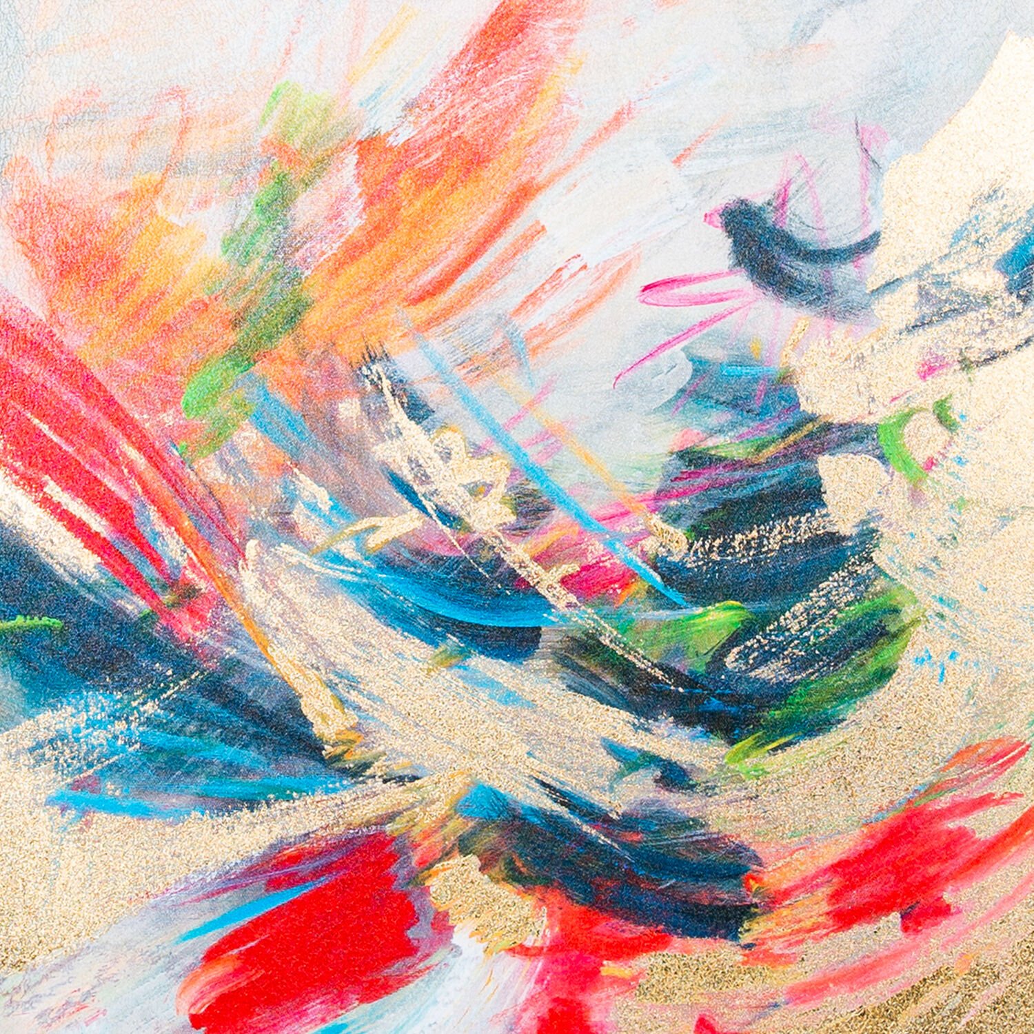 Kanvas Tablo, Soyut, Gold Renk Ahşap Çerçeveli, Gold Kabartmalı, Kırmızı-Gold - 60x3x90 cm