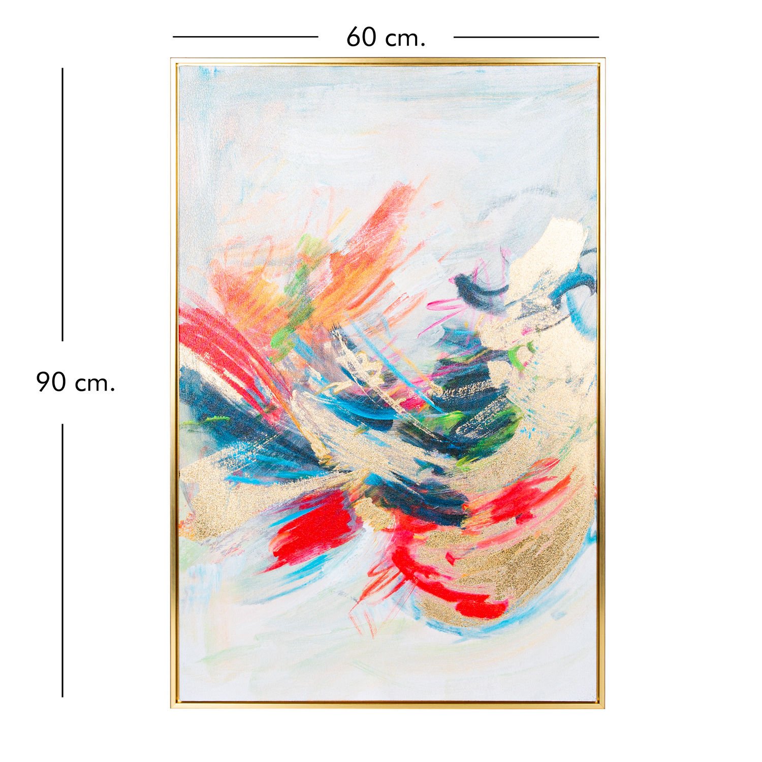 Kanvas Tablo, Soyut, Gold Renk Ahşap Çerçeveli, Gold Kabartmalı, Kırmızı-Gold - 60x3x90 cm