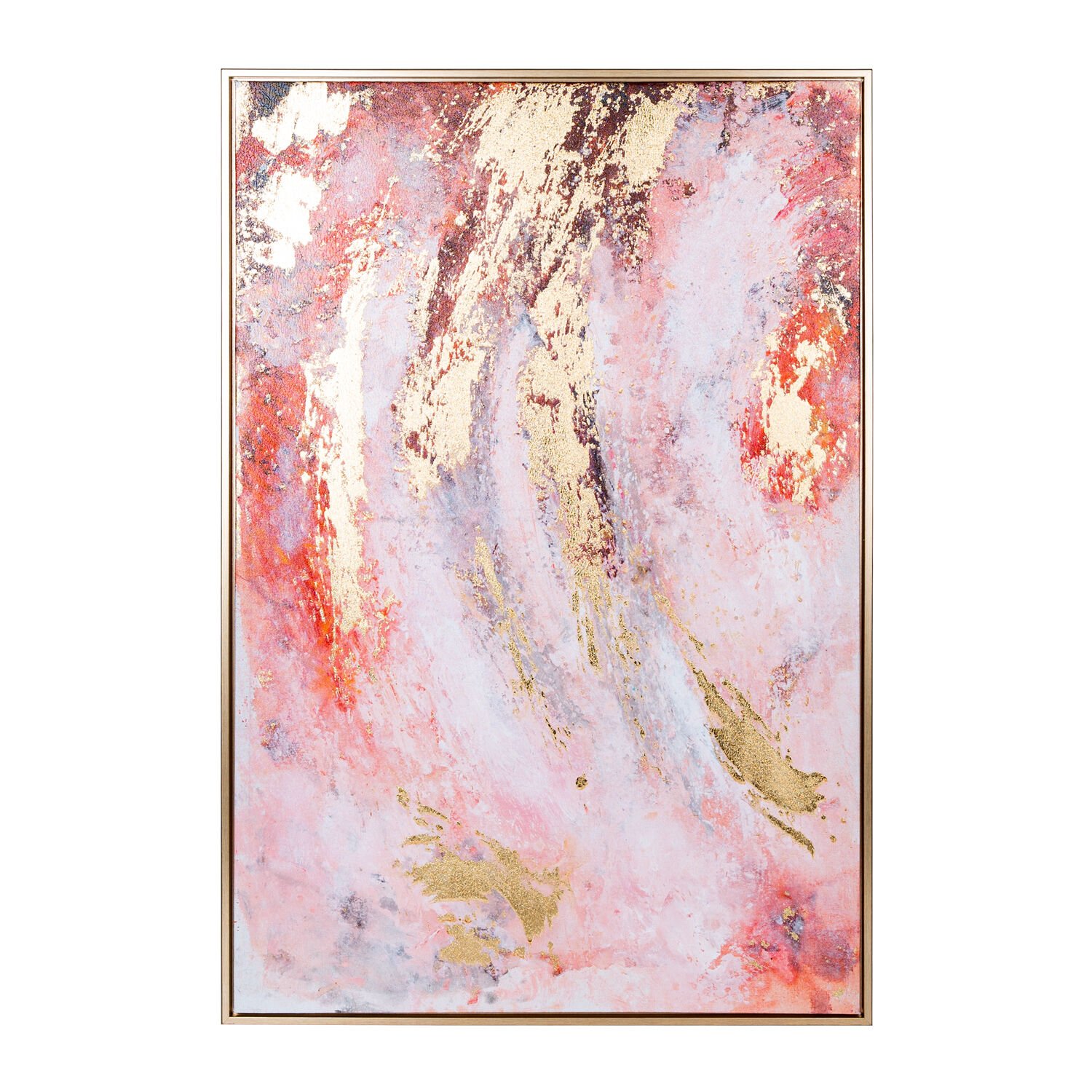 Kanvas Tablo, Soyut, Gold Kabartmalı, Gold Renk Ahşap Çerçeveli, Kırmızı-Gold - 60x3x90 cm