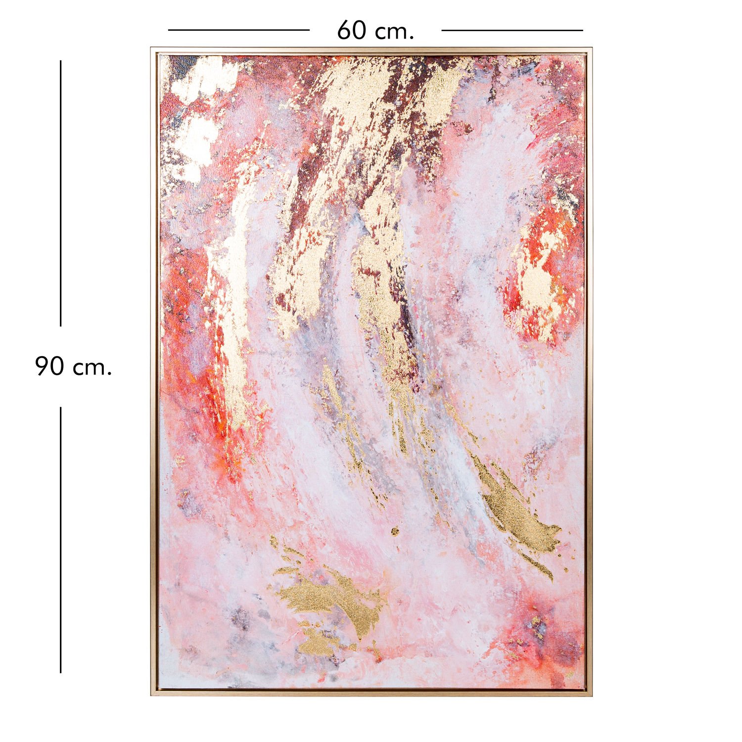 Kanvas Tablo, Soyut, Gold Kabartmalı, Gold Renk Ahşap Çerçeveli, Kırmızı-Gold - 60x3x90 cm