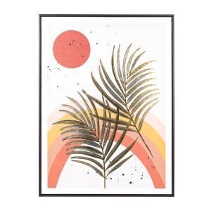 Siyah Ahşap Çerçeveli Gold Kabartmalı Palmiye Yaprağı Kanvas Tablo Bordo-Yeşil 60x3x80 Cm.
