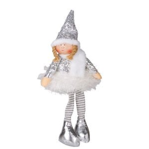 Yılbaşı Süsü, Oturan Peri Figürü, Gümüş - 17x53 cm