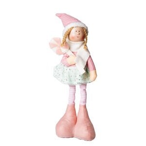 Yılbaşı Süsü, Ayakta Peri Figürü, Pembe-Beyaz - Şeker Tutan, 17x44 cm