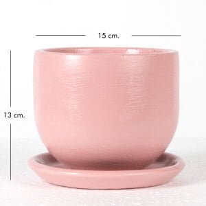 El yapımı Tabaklı Beton Saksı Pudra Pembe 13x15 Cm.