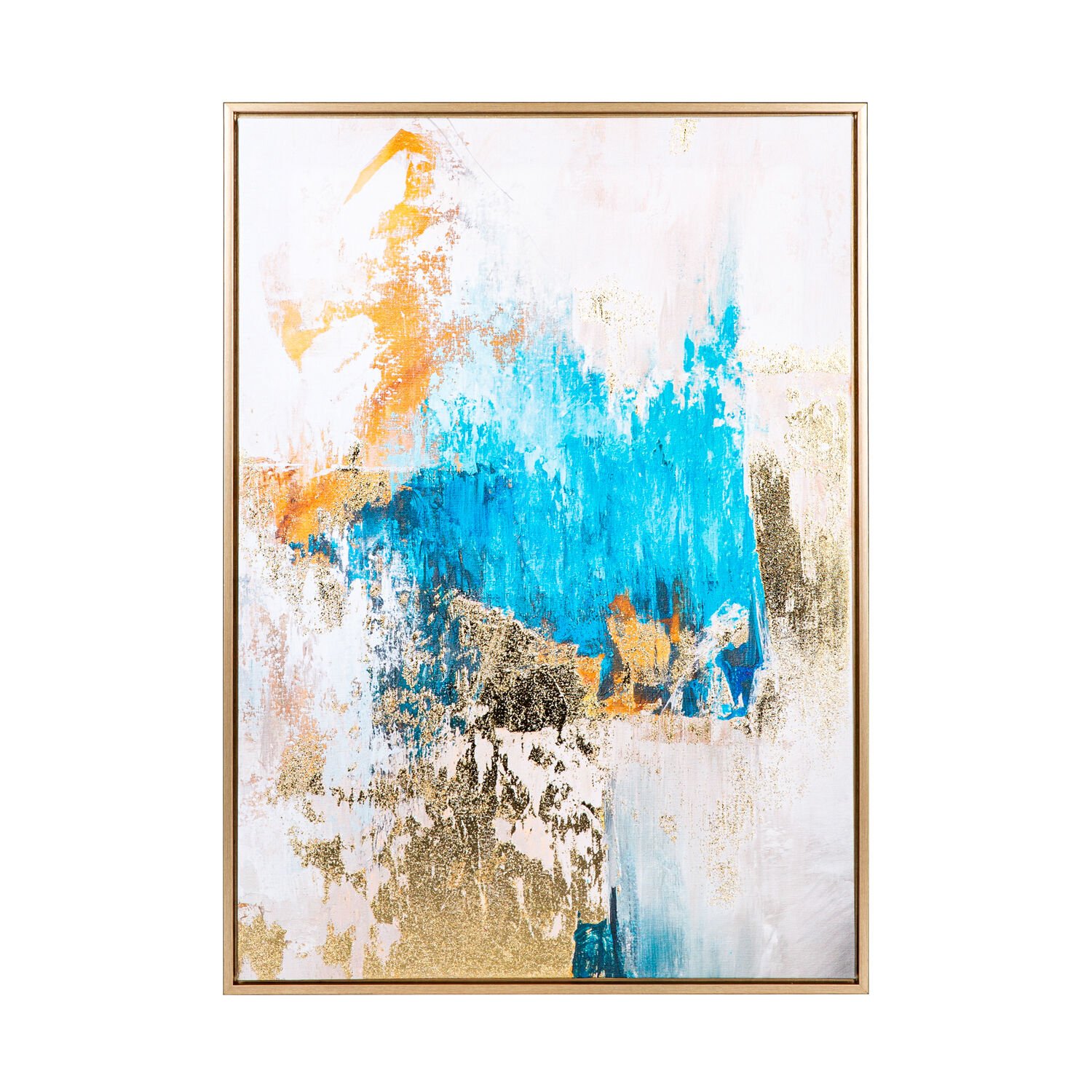 Kanvas Tablo, Soyut, Gold Kabartmalı, Gold Renk Ahşap Çerçeveli, Mavi-Gold - 50x3x70 cm