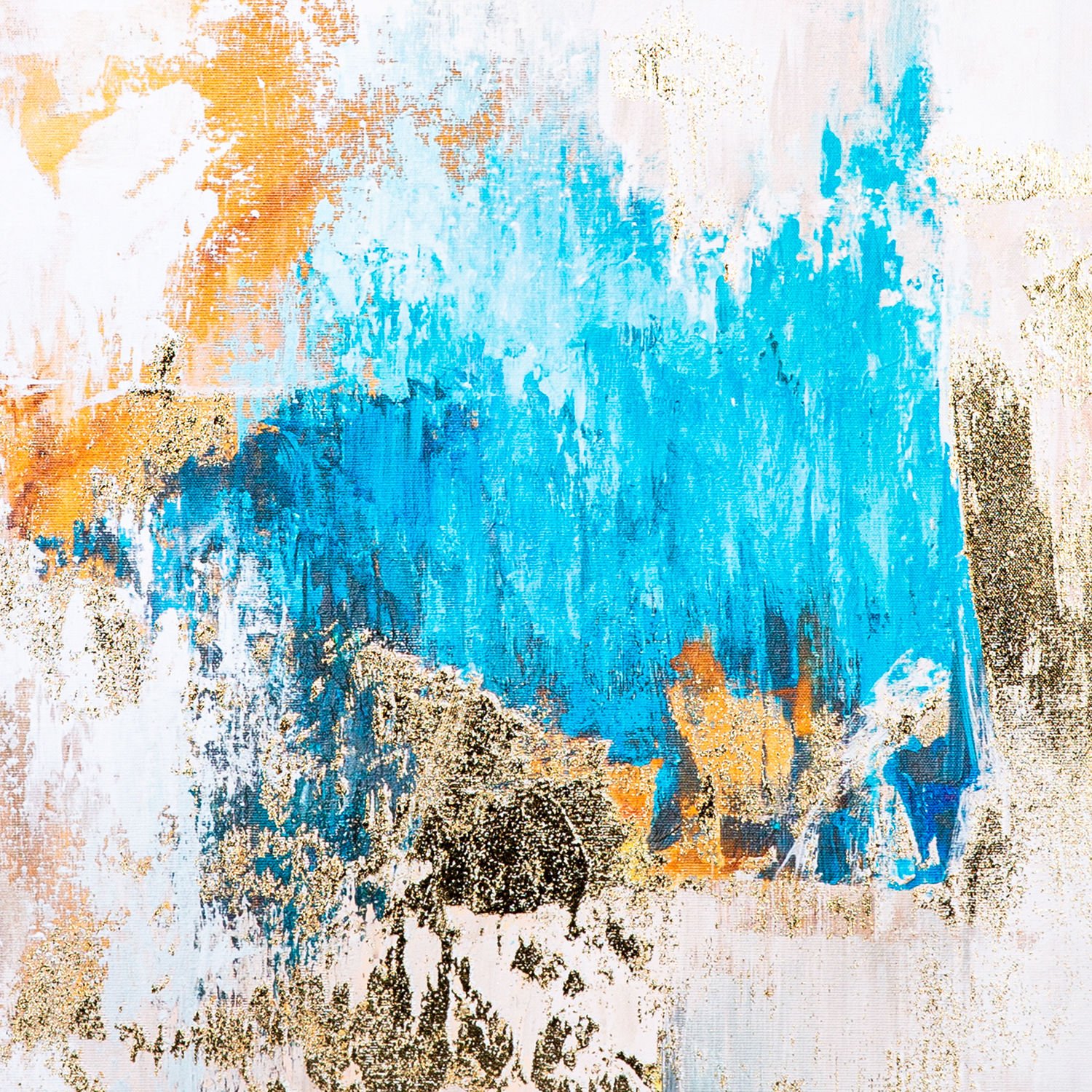 Kanvas Tablo, Soyut, Gold Kabartmalı, Gold Renk Ahşap Çerçeveli, Mavi-Gold - 50x3x70 cm