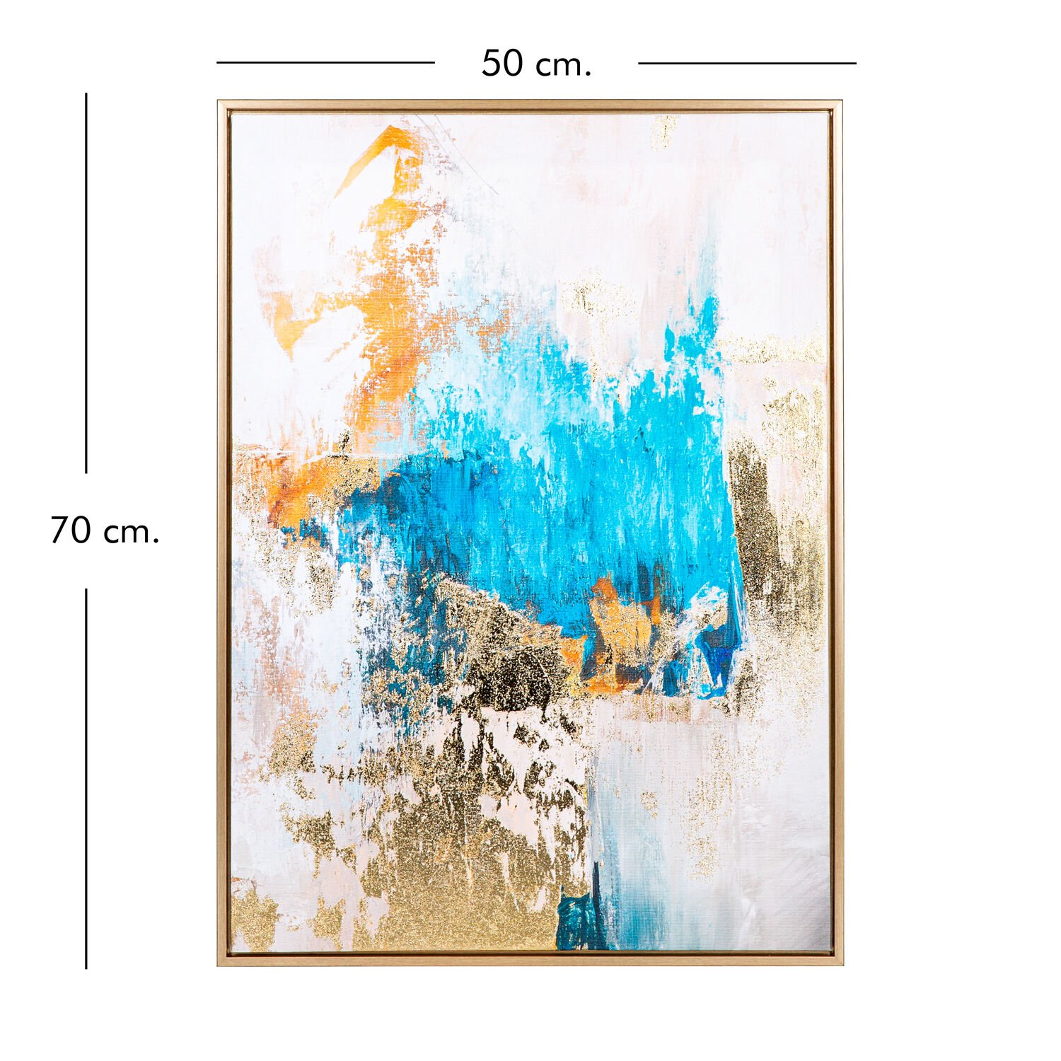 Kanvas Tablo, Soyut, Gold Kabartmalı, Gold Renk Ahşap Çerçeveli, Mavi-Gold - 50x3x70 cm