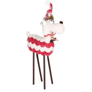 Yılbaşı Süsü, Geyik, Kırmızı-Beyaz - Ahşap Bacaklı, 28x43 cm