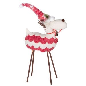 Yılbaşı Süsü, Geyik, Kırmızı-Beyaz - Ahşap Bacaklı, 36x56 cm
