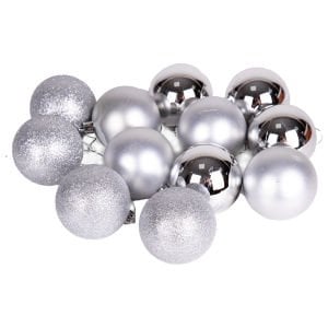 Yılbaşı Topu, Simli Mat Parlak, Gümüş - 12'li Set, 6 cm