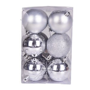 Yılbaşı Topu Simli Mat Parlak 12'li Set Gümüş 6 Cm.
