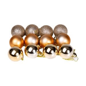 Yılbaşı Topu, Simli Mat Parlak, Gold-Şampanya - 12'li Set, 6 cm