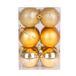 Yılbaşı Topu Simli Mat Parlak 12'li Set Gold 6 Cm.