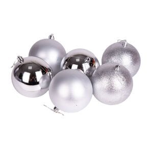 Yılbaşı Topu, Simli Mat Parlak, Gümüş - 6'lı Set, 10 cm