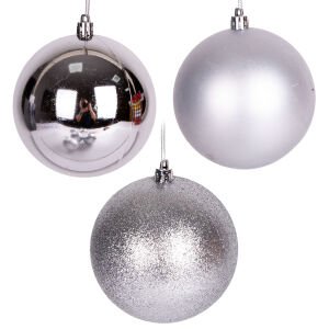 Yılbaşı Topu Simli Mat Parlak 6'lı Set Gümüş 10 Cm.