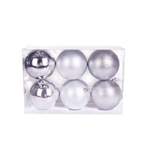 Yılbaşı Topu Simli Mat Parlak 6'lı Set Gümüş 10 Cm.