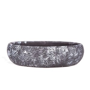 Beton Saksı Çiçek Motifli Oval Lame Ağırtma 33x17x10 Cm.
