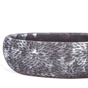 Beton Saksı Çiçek Motifli Oval Lame Ağırtma 33x17x10 Cm.