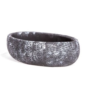Beton Saksı Çiçek Motifli Oval Lame Ağırtma 33x17x10 Cm.