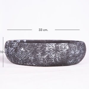 Beton Saksı Çiçek Motifli Oval Lame Ağırtma 33x17x10 Cm.