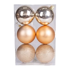 Yılbaşı Topu, Simli Mat Parlak, Gold-Şampanya - 6'lı Set, 10 cm