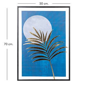 Siyah Ahşap Çerçeveli Gold Kabartmalı Gecede Areka Palmiyesi Yaprağı Kanvas Tablo Gold-Mavi 50x3x70 Cm.