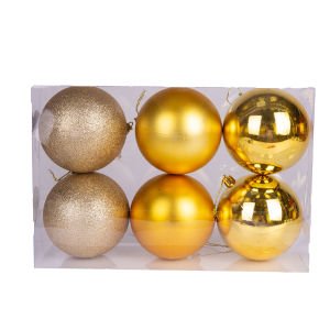 Yılbaşı Topu Simli Mat Parlak 6'lı Set Gold 10 Cm.