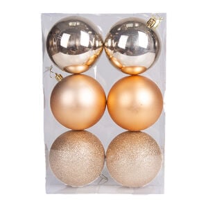 Yılbaşı Topu, Simli Mat Parlak, Gold-Şampanya - 6'lı Set, 10 cm
