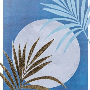 Siyah Ahşap Çerçeveli Gold Kabartmalı Gecede Areka Palmiyesi Yaprağı Kanvas Tablo Gold-Mavi 50x3x70 Cm.