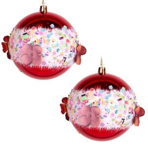 Yılbaşı Topu, Yaprak ve Pasta Süsleri Figürlü, Kırmızı - 2'li Paket, 10 cm