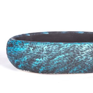 Beton Saksı Çiçek Motifli Oval Sedef Mavi Ağırtma 33x17x10 Cm.