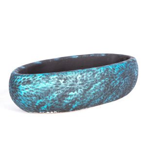 Beton Saksı Çiçek Motifli Oval Sedef Mavi Ağırtma 33x17x10 Cm.