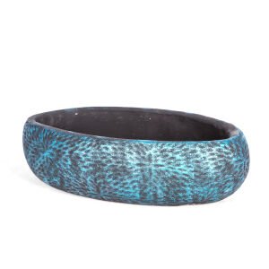 Beton Saksı Çiçek Motifli Oval Sedef Mavi Ağırtma 33x17x10 Cm.