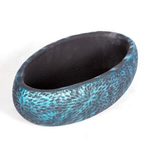 Beton Saksı Çiçek Motifli Oval Sedef Mavi Ağırtma 33x17x10 Cm.